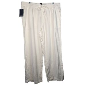 NWT Gap Women's White Linen Blend Wide Leg Flowy Pants Size XL Elastic Waist